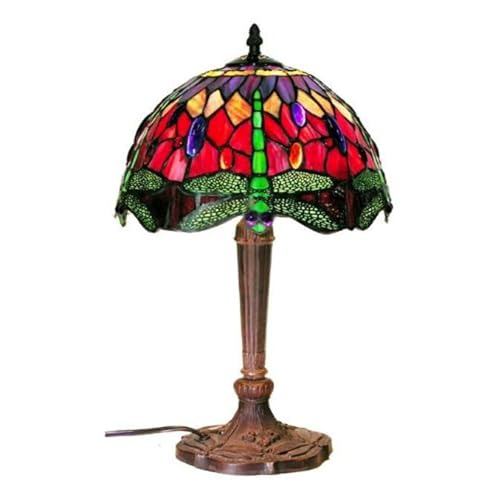 Tiffany Style Dragonfly Table Lamp, Red and Blue 18-Inch