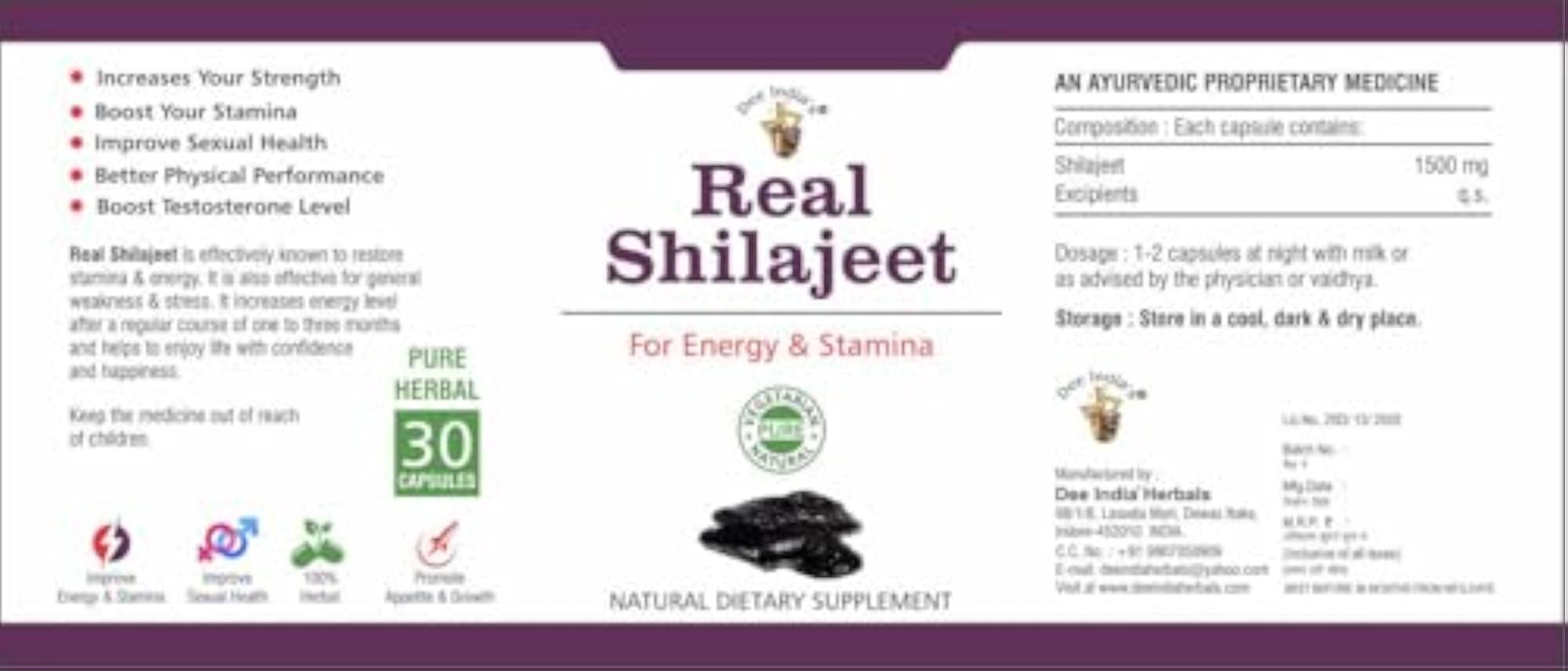 Real Shilajeet Capsule, 30 Tablets for Vitality
