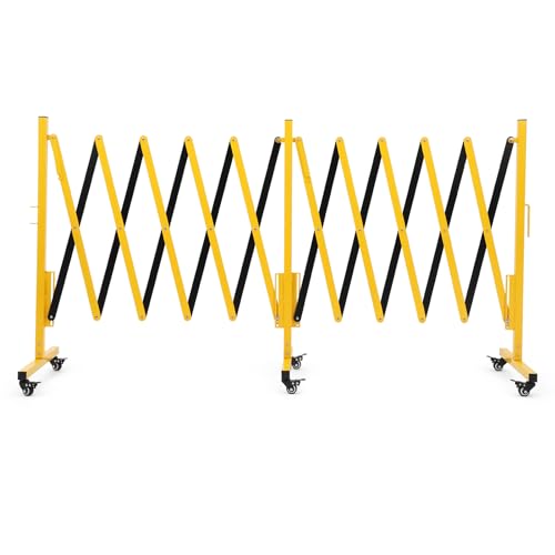 Industrial Expandable Metal Barricade, 16 ft Mobile Safety Barrier Gate, Retractable Traffic Fence, Easily Assembled Safety Barrier Gate with Casters