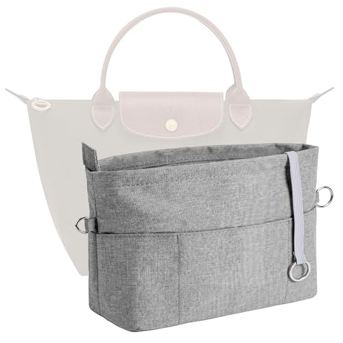 GoTiling Organizador de bolsillos para bolso longchamp le pliage l, organizador de bolsos para bolsos de mano para mujer, organizador de bolsos (gris, grande)