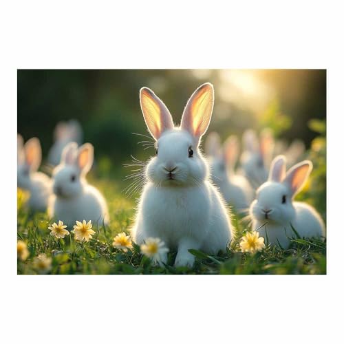 Poster lapin blanc dans l'herbe florale pour transformer un mur vide