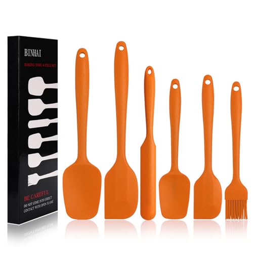 Set spatole in silicone - Spatola in gomma arancia antiaderente 6 pezzi con anima in acciaio inossidabile - Set di utensili da cucina per spatole termoresistenti per cottura