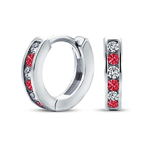 Alternando Rojo Y Blanco Zirconio Cúbico Canal Establecido Pequeños Kpop Huggie Pendiente Aro Juego Mujer Hombres 925