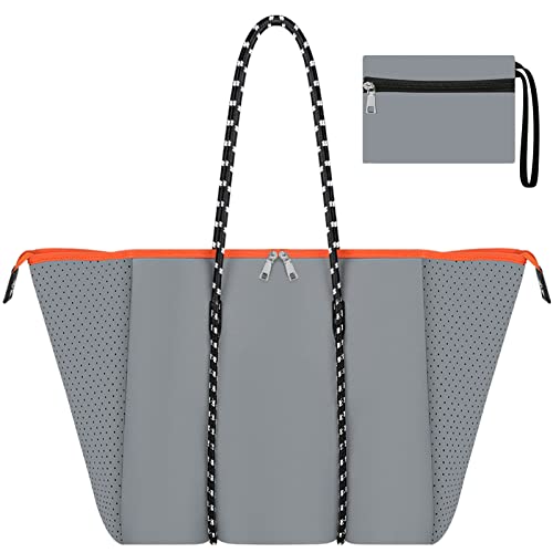 Grand sac fourre-tout en néoprène avec fermeture éclair sur le dessus pour femme/voyage/piscine/yoga/sport/gym/plage, L - Gris 2, Large Cover