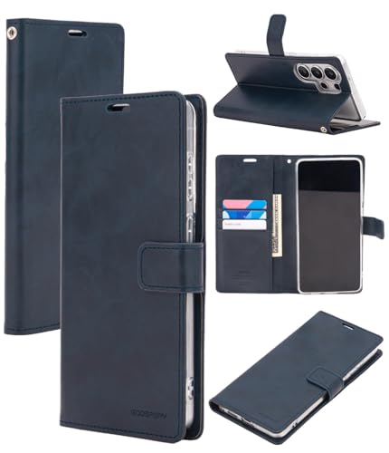 GOOSPERY Bluemoon Folio Wallet Case for Samsung Galaxy S26 Ultra, Flip Cover with Card Holder, Kickstand, Magnetic Closure, Shockproof TPU + PU Leather - Navy