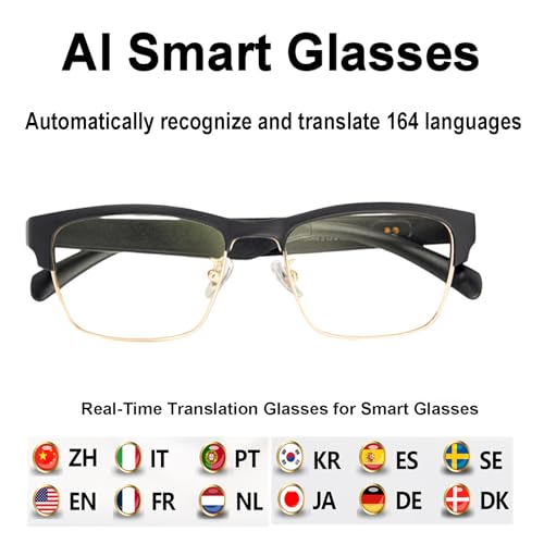 Image of AI Smart Glasses with Real-Time Translation for 164 Languages,Bluetooth 5.4 Translate Glasses for Men Women,Blue Light Blocking,Hand-Free Glasses for Travel & Business (AI Translate-Gold)
