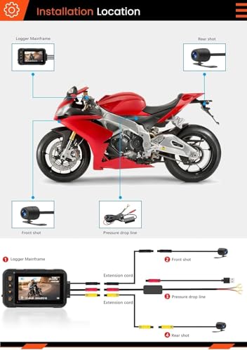 CAMECHO Motorrad-Dashcam 3-Zoll-Bildschirm, IP67 Wasserdicht, Zwei 2 Weitwinkelkameras 120 Grad, 90 Grad (Rück und Front) Motorradkamera mit HDR, G-Sensor, Loop-Aufzeichnung