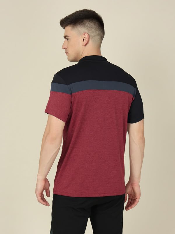 Image of TECHNOSPORT Men's Polo Neck Colorblock Half Sleeve T-Shirt - (MTP741 PRNT)