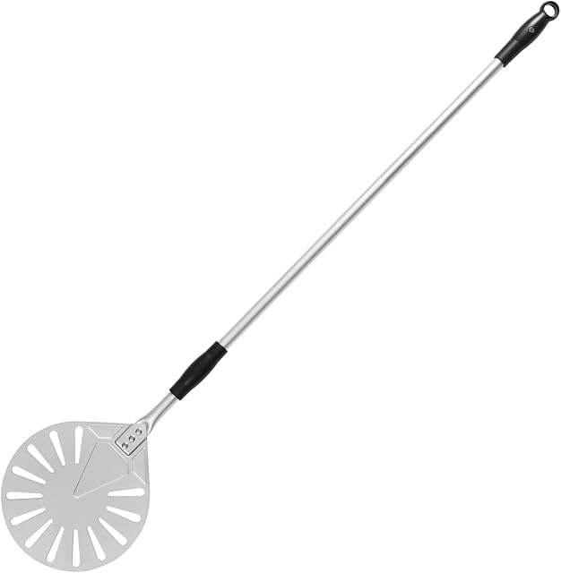 Pizza Peel 9-Inch(23cm) Aluminum Round Perforated Turning Pizza Paddle Oven Accessories ,with Non-Slip Heat Resistant Handle,Long Handle 47-Inch(120cm) Detachable,for Making Homemade Pizza Bread