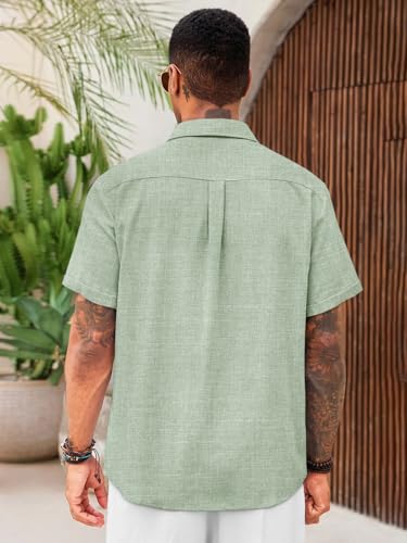 Runcati Mens Cuban Guayabera Shirts Short Sleeve Linen Casual Shirt Button Down Beach Summer Mexican Shirts3