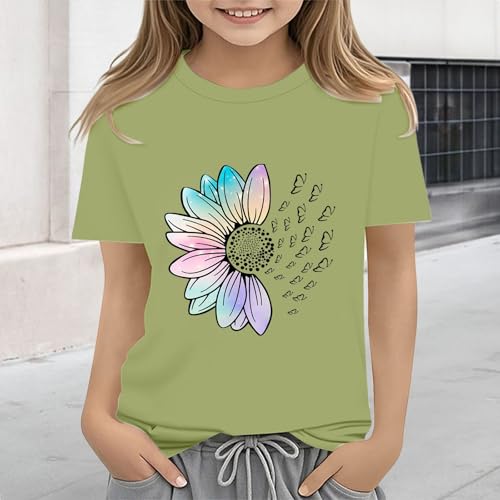 Girls Loose Fit Sunflower Graphic T Shirts Short Sleeve Crewneck Cute Pattern Printed Tops (A-Mint Green, 2-3 Years)4