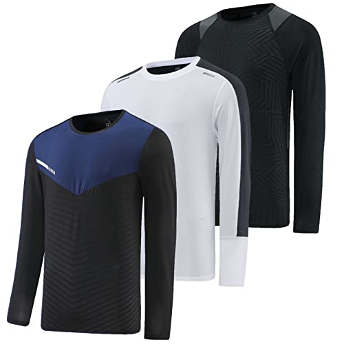 Boomcool Men's Pack Of 3 Functional Shirts, Long-Sleeved T-Shirts,Quick-Drying Shirts, Breathable Sports Shirt For Running Black #TOP27