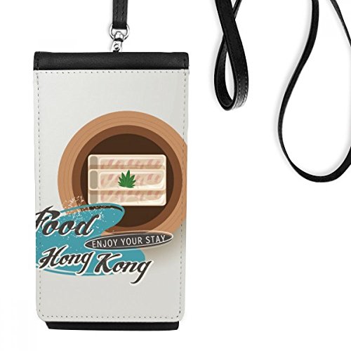 Pochette smartphone suspendue motif Chine sushi crevette en cuir noir avec mini portefeuille