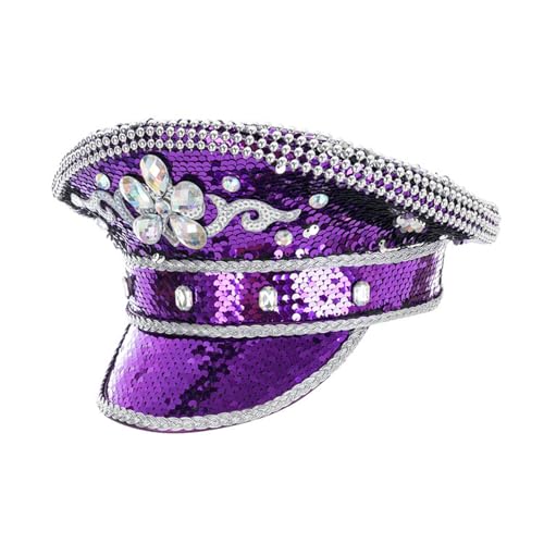 LARUISEE Pailletten-Brauthut für Segelparty, Glitzer, Kapitänsmütze, Musikfestival, Damen, Cosplay, Kappe, Strass, Brille, Kapitänshut, Punk, Nietenhut