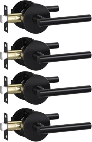 Image of Goldenwarm 4 Pack Matte Black Passage Door Handle Black Door Handles Interior Zinc Alloy Heavy Duty Reversible Passage Door Levers for for Hallways and Closets(no Lock)
