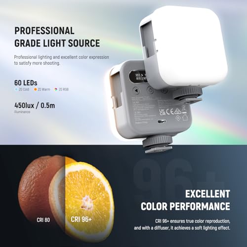 Image of NEEWER Basics Magnetic RGB Video Light, 360 Full RGB Camera Light, BL60C | Mini LED, CRI96+ 2500-9000K 18 Scenes, 3 Cold Shoes, 1 /4 inch, 2000mAh Rechargeable, Portable, Selfie Tripod Photography Lighting