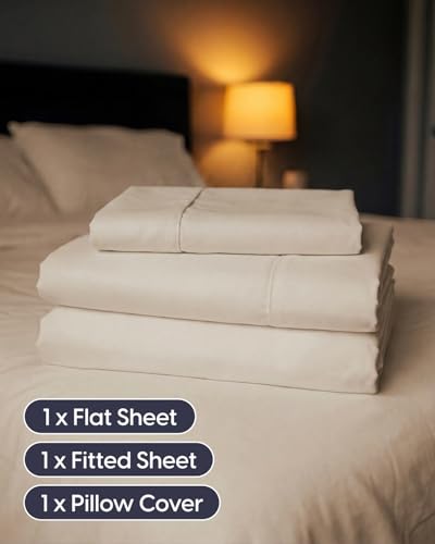 Image of Sleepy Town Twin Size Bed Sheets - 3 Piece - Twin Sheet Set - Extra Soft, Comfy & Cooling - Easy Care - Shrinkage, Wrinkle & Fade Resistant - Brushed Microfiber - Deep Pocket Bed Sheets (Cream)