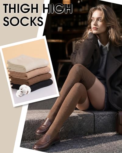 Image of Chalier Womens Thigh High Socks, Thigh Socks Stockings for Women | Soft Mild Blended, Slim Light Fabric, Elastic Cuff, Long Tube, Hug Leg Curves, Four Season Outfits, Casual Daily Footwear