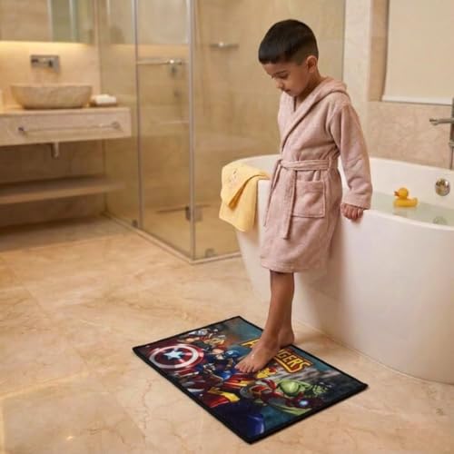 Image of Athom Living MarvelAvenger Team Theamed Kids Nylon Bathmat, with Latex Backing, Anti-Skid Bathmat, 37 x 57 cm, Pack of 1