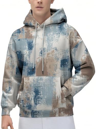 Men's Graphic Loose Fit Hoodies Fashion Casual Pullover Long Sleeve Hooded with Kangaroo Pocket for Spring Fall