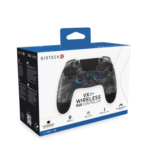Gioteck VX4+ Wireless Controller for PlayStation 4 (PS4)   Dark Camo   Customisable RGB Lighting and Programmable Back Buttons   Bluetooth Compatible