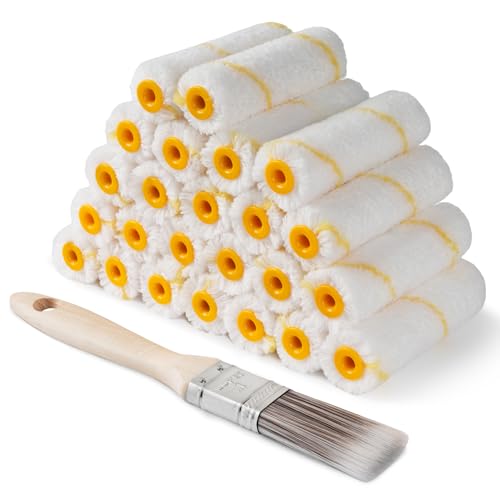 YiBaiBrush Paint Roller Covers 25 Pack 4 Inch 3/8 Nap Microfiber Roller