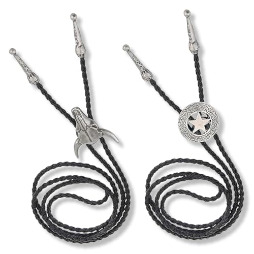 KEQAR 2 Pezzi Bolo Tie in Pelle con Pendente Rodeo per Uomo e Donna, Costume da Cowboy, Gilet Cowboy, Camicia Cowboy, Outfit Western