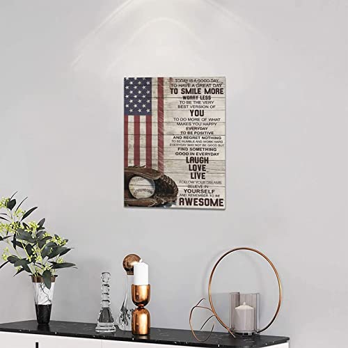 Inspirational Baseball Wall Art Sport Theme Pictures Wall Decor American Flag Canvas Prints Framed Modern Motivational Quotes Painting Artwork For Bedroom Office Living Room Bathroom Dining Room 12"X16" #TOP2