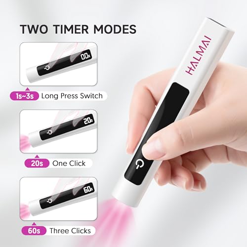 Halmai UV-Nagellampe für Gelnägel, kabellos und wiederaufladbar, mit LCD-Display, Augenschutz, fokussiertes Rotlichthärtung, Nagelstempel und magnetischer Katzenaugen-Effekt (weiß)