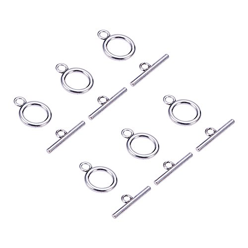 PandaHall - Lot de 20paires Fermoirs T Toggle de Style Tibetain en Alliage Fermoirs à Bascule avec Barre en T - Partie Ronde: 19x14mm, Partie T: 22x2mm