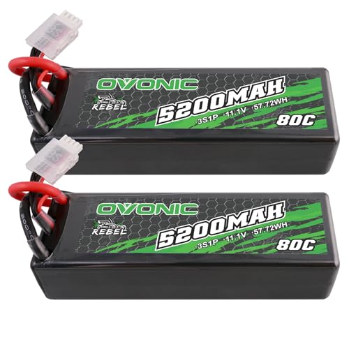 OVONIC 3S Lipo RC Batería 80C 5200 mAh 11,1 V Lipo Batería con conector EC5 Hardcase para RC Coche Monster Truck RC Truggy Buggy RC Camión Hobby (2 piezas)
