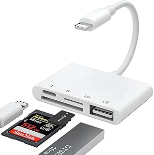 LXJADAP SD Card Reader Adapter, 4 in 1 USB Camera Adapter + SD / TF Card Reader + Charging Splitter, USB OTG Adapter Support USB Flash Drive, MIDI Keyboard, Mouse, Ethernet Adapter, Support iOS 15