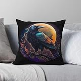 Mystischer quadratischer Kissenbezug mit Vollmond-Raben-Geist, Polyester-Leinen, Samt, bedruckt, Reißverschluss, Dekor-Kissenbezug, Heimkissen