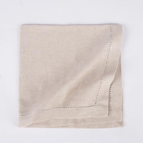 Image of FINGERCRAFT Hemstitched Cotton Table Napkins - Set of 6, 20x20 Inch, 100% Cotton Cloth Napkins with Faggoting Stitching - Durable & Elegant for Parties, Everyday Use (Ivory Twill)