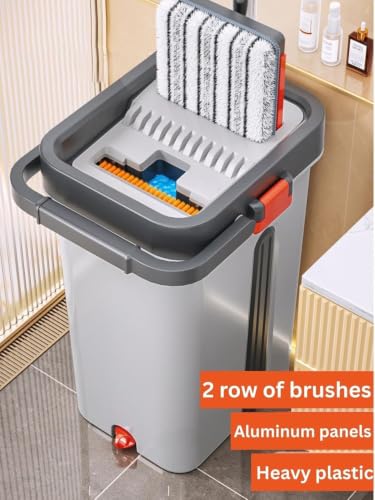 Image of Mop Bucket Heavy Quality Floor Mopp with Bucket, Aluminium pad,Flexible Kitchen tap Flat Squeeze Cleaning Supplies 360 Flexible Mopp Head /2 Reusable Pads Clean Home Floor Home Effective DC2