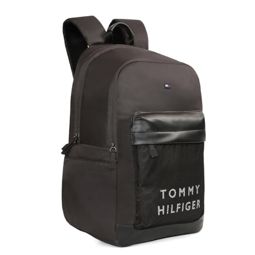 Image of Tommy Hilfiger 14-inch Laptop Backpack Donoho - Granite Grey & Black Dual-Tone | Backpack for School, College, and work | Water-Resistant with Trolley Sleeve & 1-Year Warranty