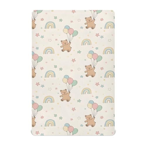 Image of Cute Bear Pattern Crib Sheets Stretchy Portable Sheets for Baby Toddler Breathable Soft Crib Mattress Sheet for Girls Boys