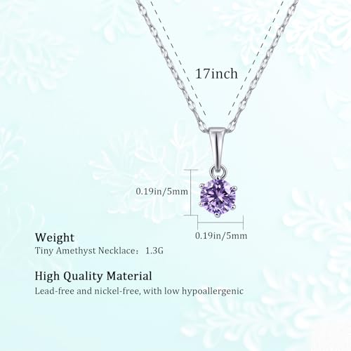 Tiny Silver Amethyst Necklace for Women, 5MM Purple Crystal Pendant Necklace, Dainty Round Gemstone Jewelry - Like Gift for Birthdays, Sensitive Skin & Lavender Lovers4
