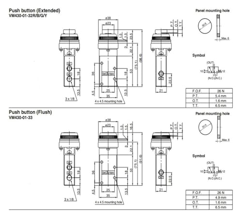 Válvula mecánica de 3 puertos VM430-01-32R con conexión de aire para paneles 4