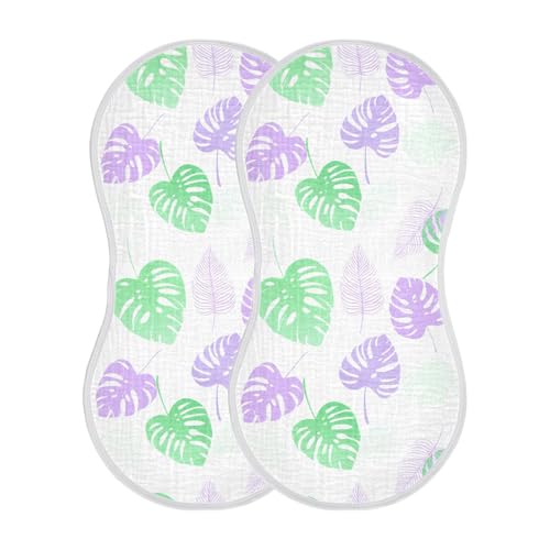 Monstera Leaves Baby Burp Cloths for Boys and Girls, Soft Muslin Spit Up Towels, 22"x11" Newborn Essentials for Feeding and Drooling, 4 Pack2