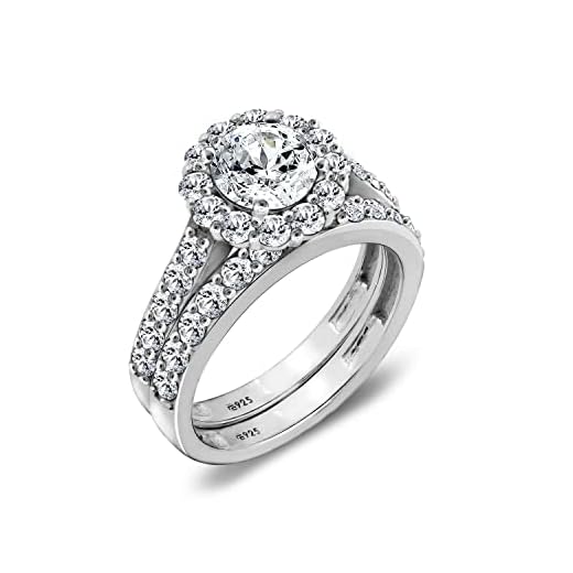 Amazon Collection Platinum Plated Sterling Silver Flower Halo Ring set with Infinite Elements Cubic Zirconia (2.9 cttw), Size 6