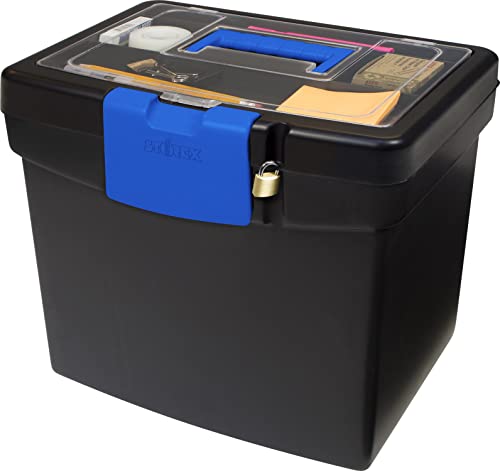 Storex Portable File Box, with Lockable XL Supply Storage Lid and Carry Handle, Black/Blue, 10.9 x 11 x 13.25 Inches, 2-Pack (61415B02C) - Thumbnail 2