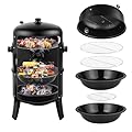 susici 16 Inch Charcoal BBQ Smoker Grill,3-in-1 Portable Vertical Grill Cooker with Built-in Thermometers & Adjustable Vent Systems for Outdoor Backyard Cooking, Camping & Patio Parties