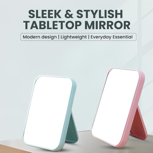 Image of Hand Mirror | Glass Rectangle Cosmetic Standing Mirror for Makeup, Portable for Travel, Camping, Home (Blue - Pack of 1, Rectangular, Floor Mount, Framed)