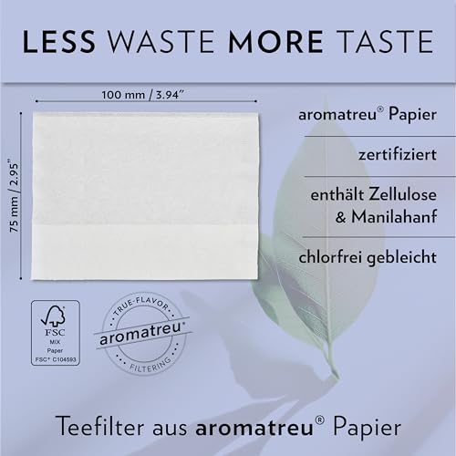 finum® 100 TEA FILTERS + Stick Tea Bags For Loose Tea Made Of Paper Biodegradable Tea Filter Paper FSC Certified Filter Bags For Cups