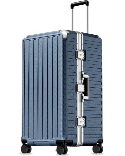Image of LUGGEX Zipperless Checked Suitcase, Aluminum Frame, Ocean Blue, 30 inch | Trunk Luggage, 100% PC Hard Shell, 8010S Aluminum Frame, 8 Spinner Wheels, TSA Lock, Hard Shell, ZX-Core