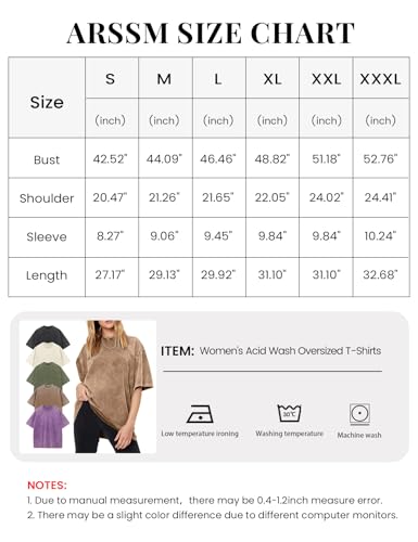 Arssm Women's Oversized T-Shirts Cotton Acid Wash Boyfriend Tee Shirt Loose Fit Vintage T-Shirts - Image 8
