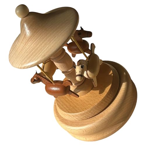 Chewtoyo Caja de música de carrusel de madera, caja de música giratoria, madera de haya con tallas intrincadas, regalo para Navidad, San Valentín, cumpleaños