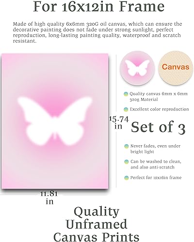 HesenDot 3 Piece Unframed Pink Wall Art Posters,30x40cm Gradient Aura Canvas Print,Daily Affirmation Home Decor,Lovely Aesthetic Butterfly Printing for Bathroom Living Room Bedroom Girl Apartment - Image 2