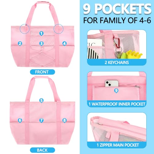 Image of Fammart Mesh Beach Bag for Women, Large Beach Toy Pool Bag with Zipper Pocket, SandProof Cruise Essentials 2026 Family Travel